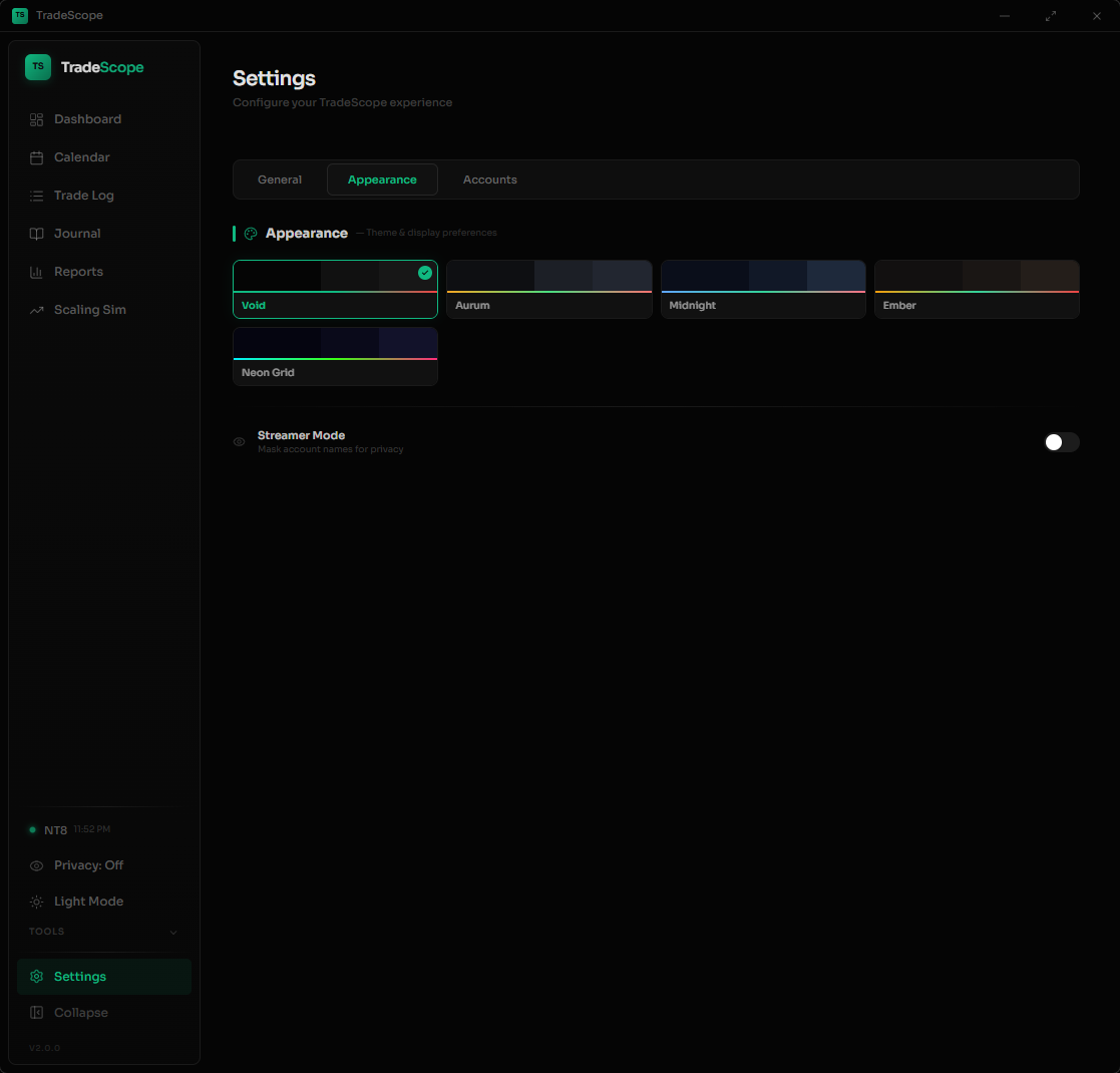 TradeScope v2 Settings