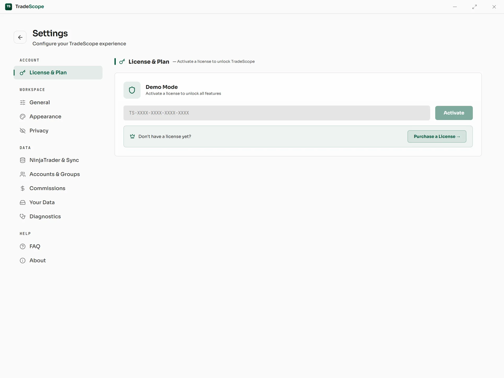 Settings, License & Plan